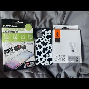 iphone 12 phone case, screen protector, and camera lens protector